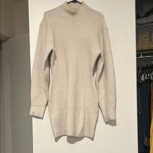 H&M Cream Ribbed Mock Neck Mini Dress